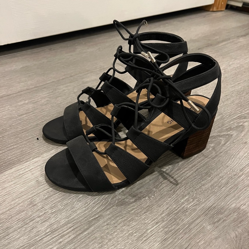 Black Call it Spring lace up block heel sandals